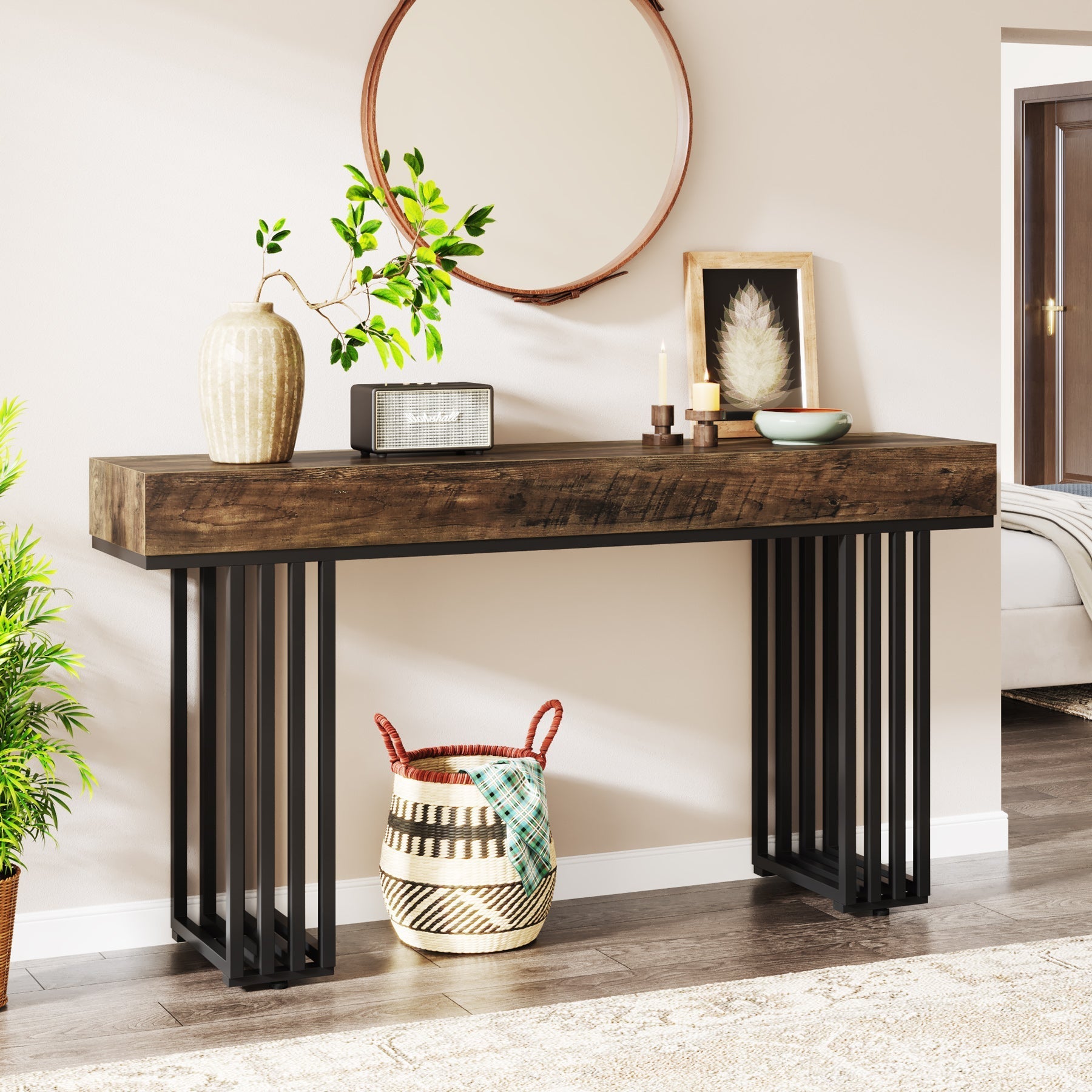 55-inch Console Table, Modern Entryway Table with Metal Legs Tribesigns