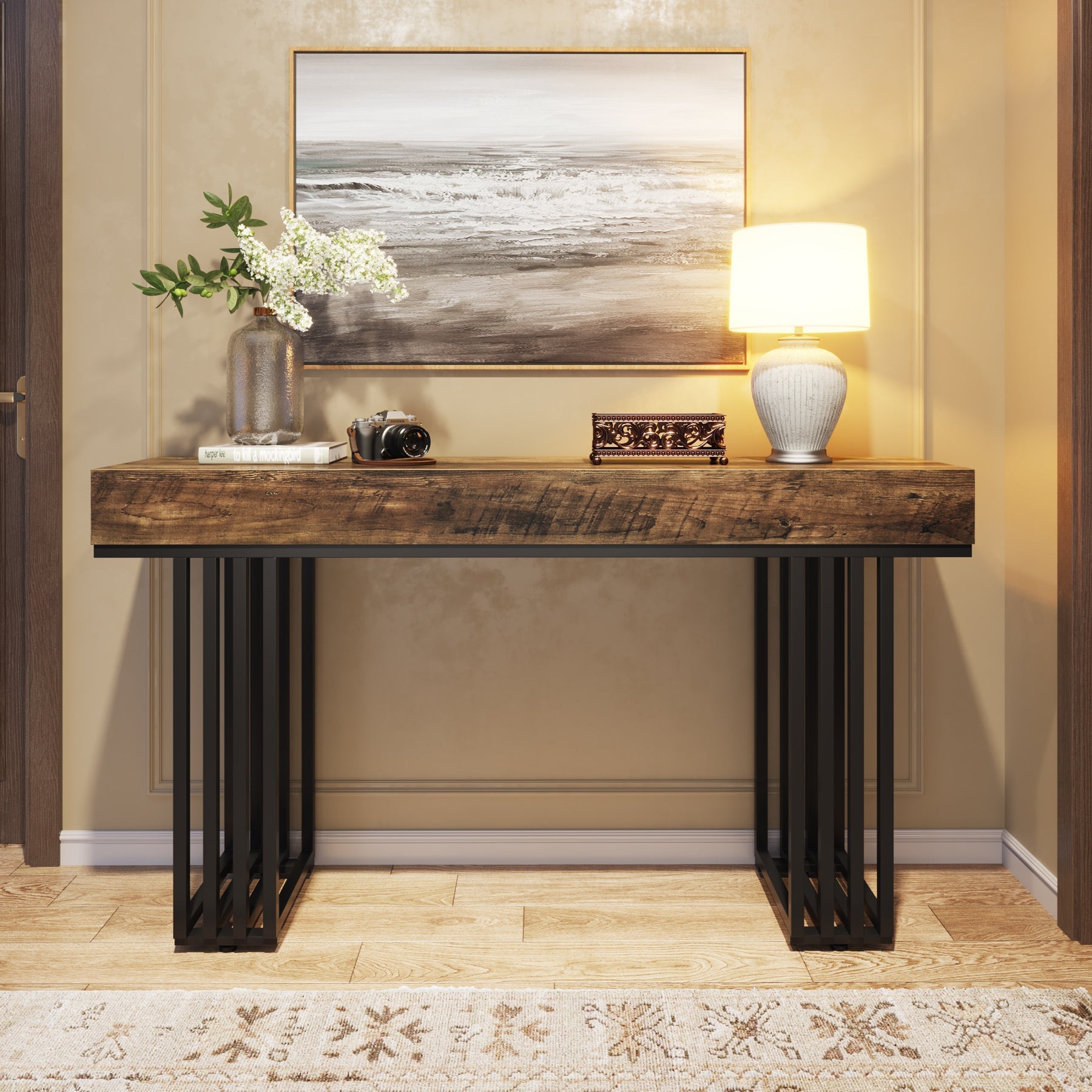 55-inch Console Table, Modern Entryway Table with Metal Legs Tribesigns