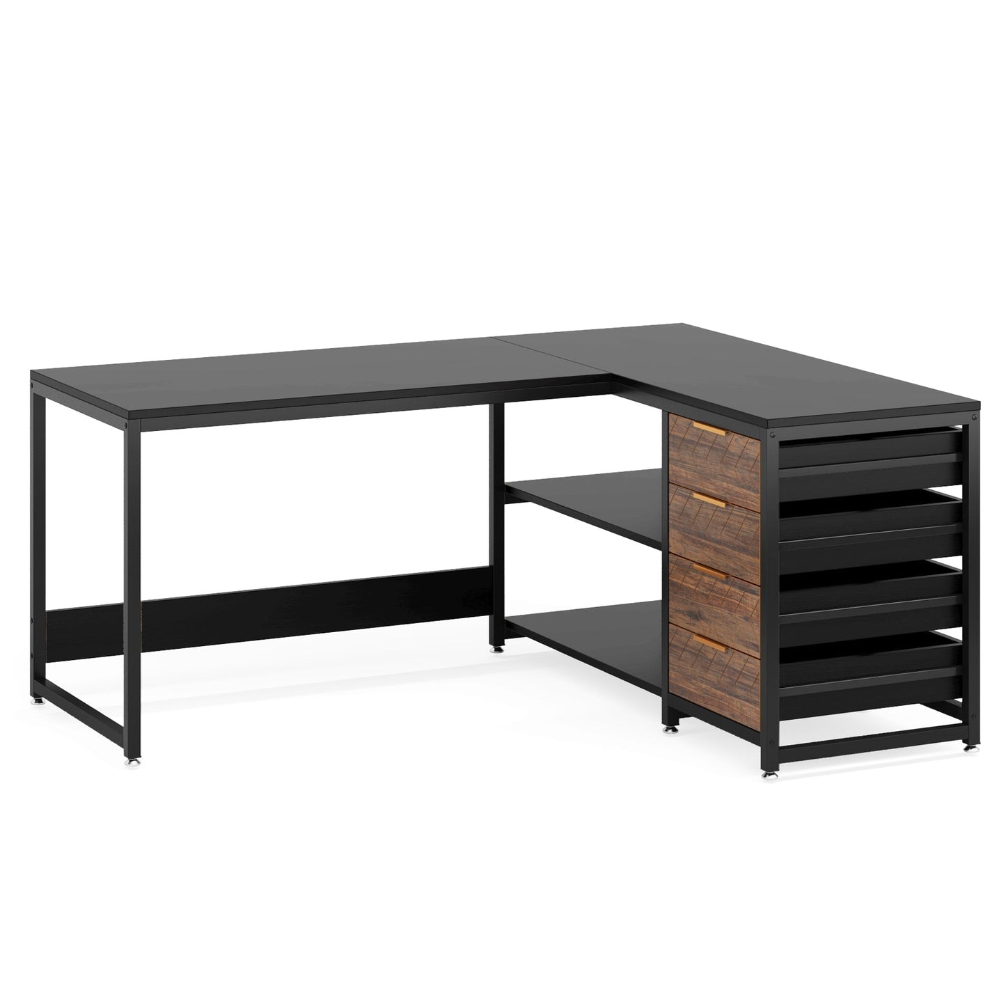 59" L-Shaped Desk, Reversible Corner Desk with Drawers & Shelves Tribesigns