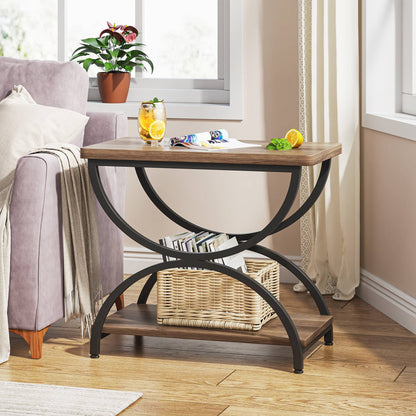 2-Tier End Table, Rectangular Side Table with Stylish Metal Frame Tribesigns