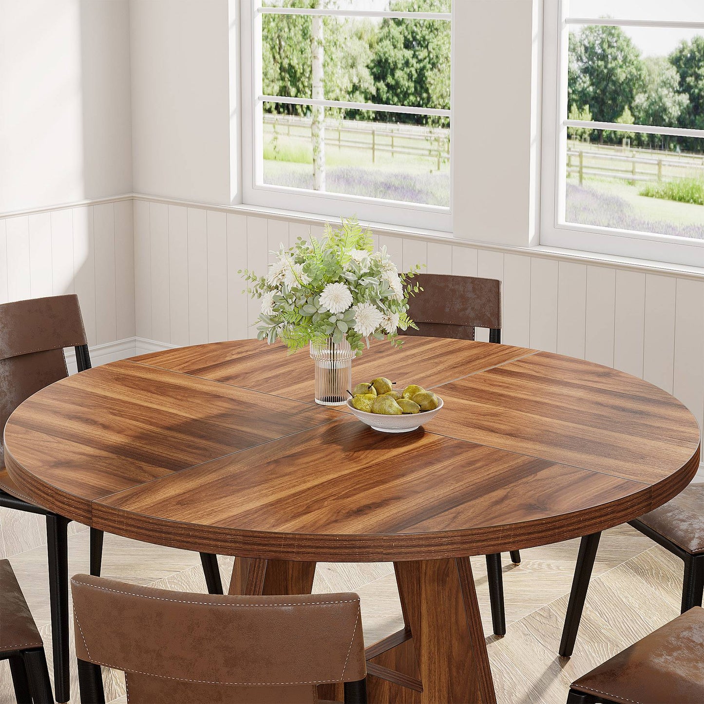 Round Dining Table for 4, 47" Wood Kitchen Table Farmhouse Dinner Table Tribesigns