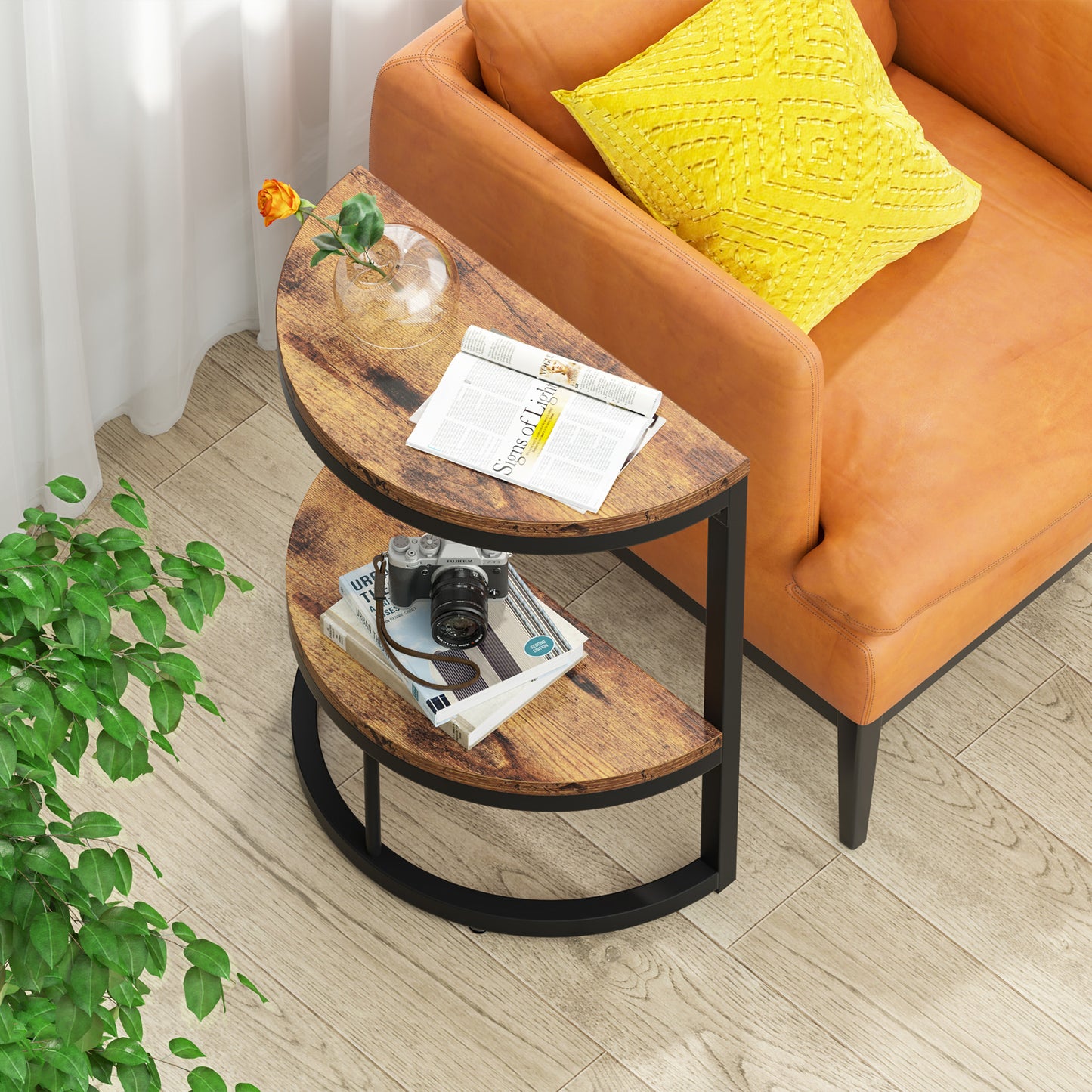 Tribesigns 2-Tier End Table, Half Round Side Table with Storage Shelf