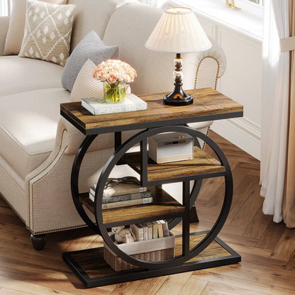 Wood End Table, 4-Tier Side Table with Storage Shelves