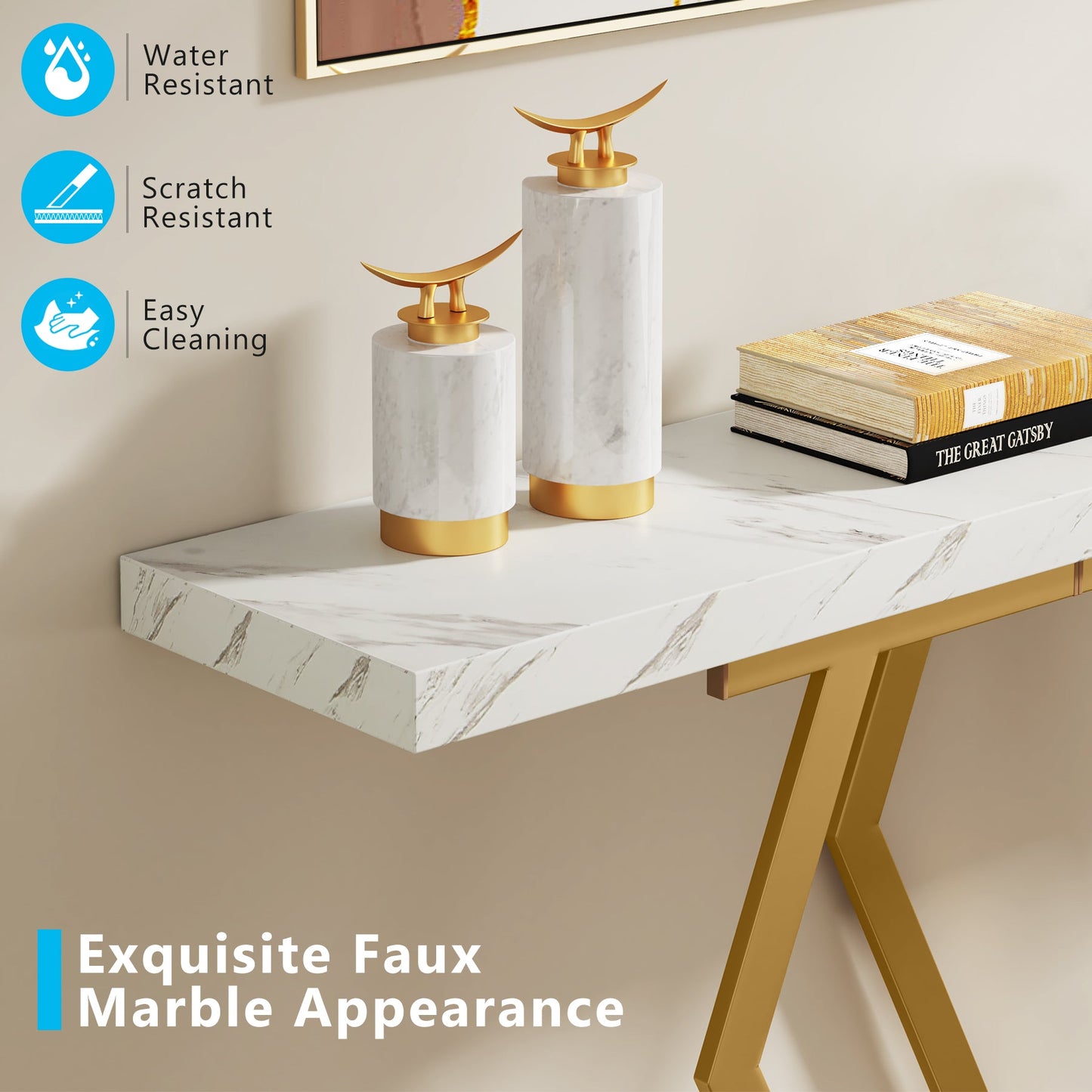 Console Table, Modern 70.9" Sofa Table with Faux Marble Tabletop Tribesigns