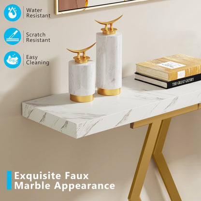 Console Table, Modern 70.9" Sofa Table with Faux Marble Tabletop Tribesigns