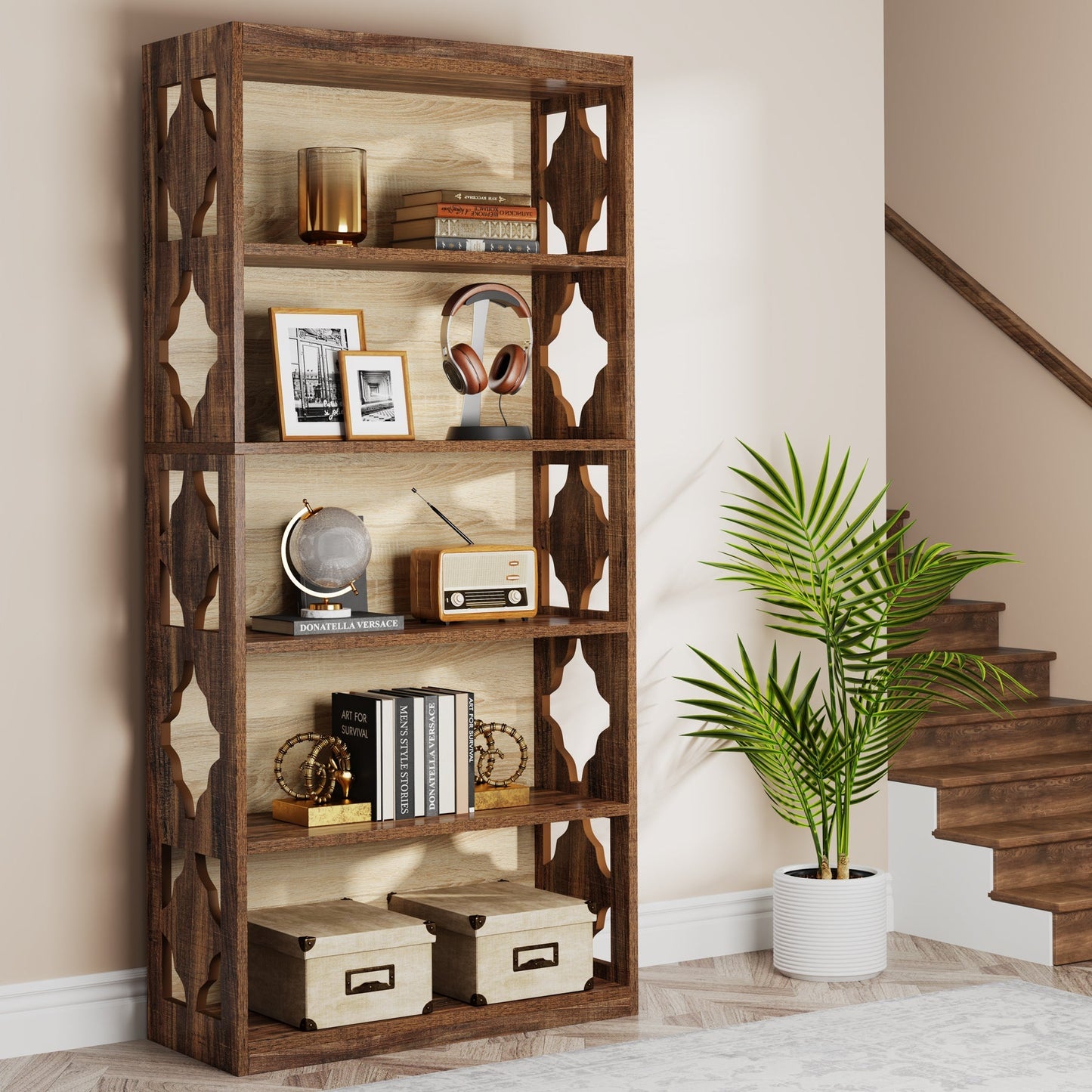 6-Tier Bookshelf, 70-Inch Wood Bookcase with Storage Shelves Tribesigns