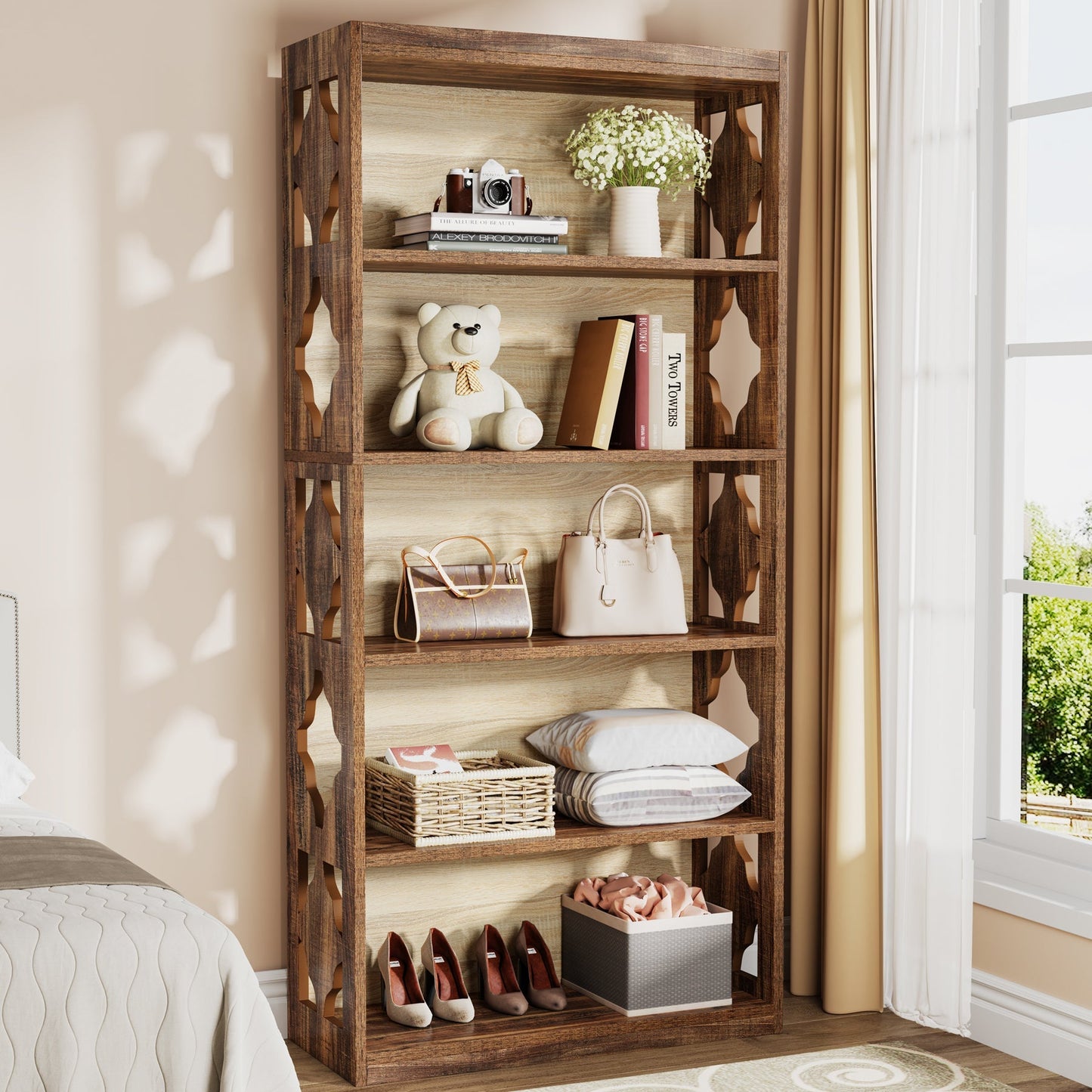 6-Tier Bookshelf, 70-Inch Wood Bookcase with Storage Shelves Tribesigns