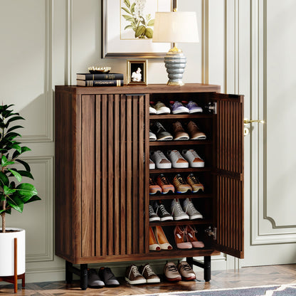 6 - Tier Wooden Shoe Cabinet with Louvered Doors & Adjustable Shelves Tribesigns