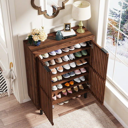 6 - Tier Wooden Shoe Cabinet with Louvered Doors & Adjustable Shelves Tribesigns