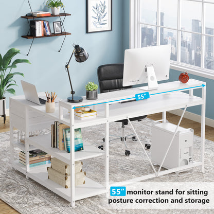 Reversible L-Shaped Desk, Industrial Corner Desk with Drawer & Shelves