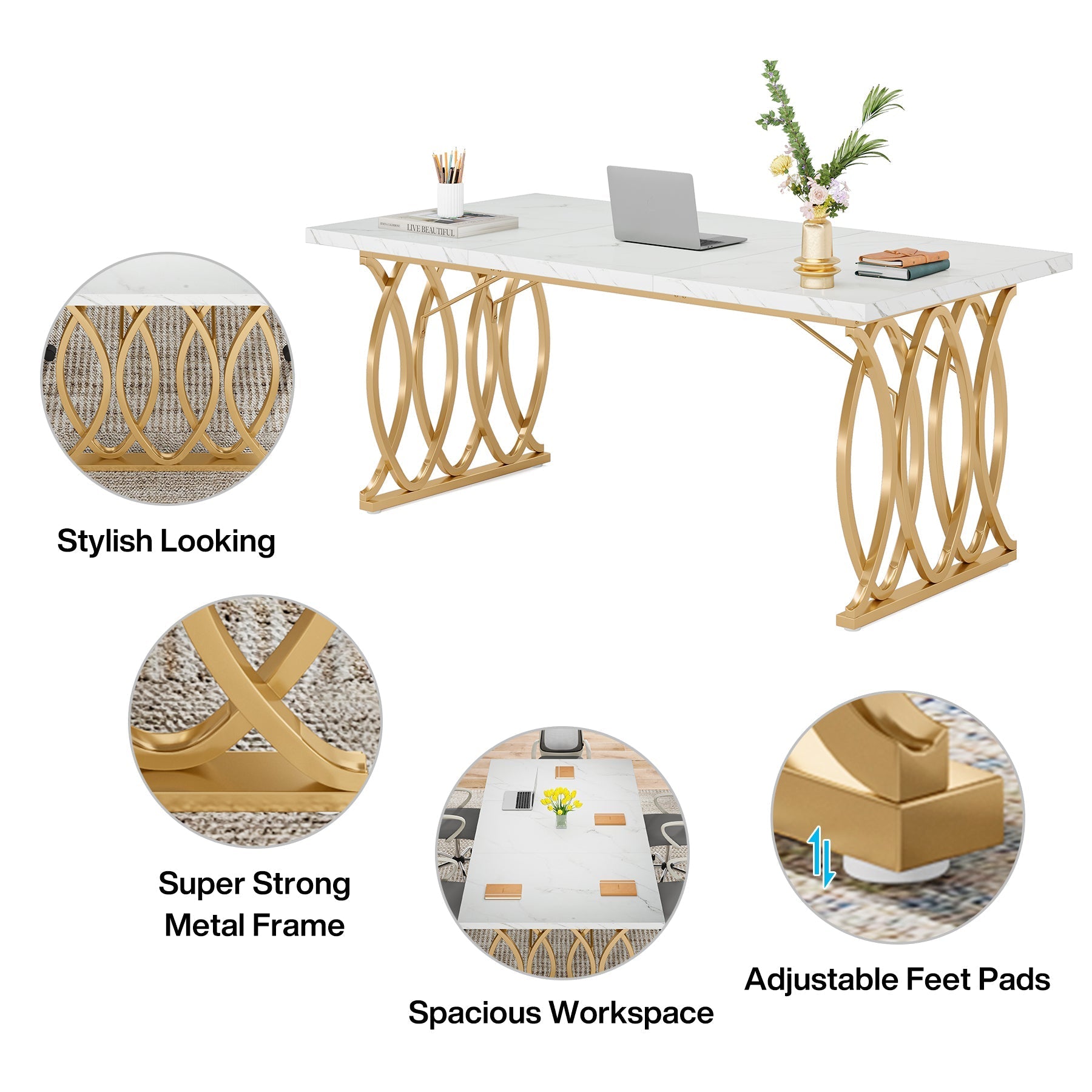 63" Executive Desk, Modern Computer Desk Conference Room Table Tribesigns