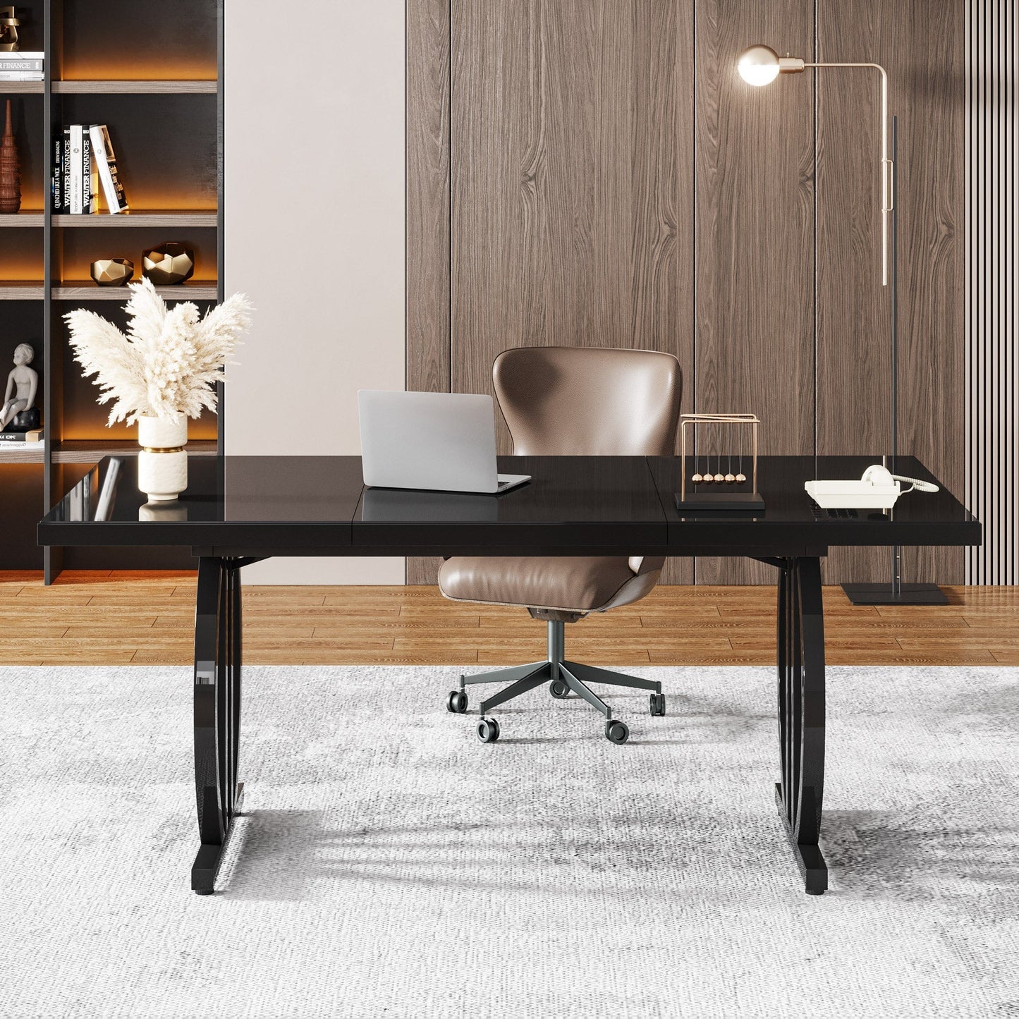 63" Executive Desk, Modern Computer Desk with Metal Geometric Base Tribesigns