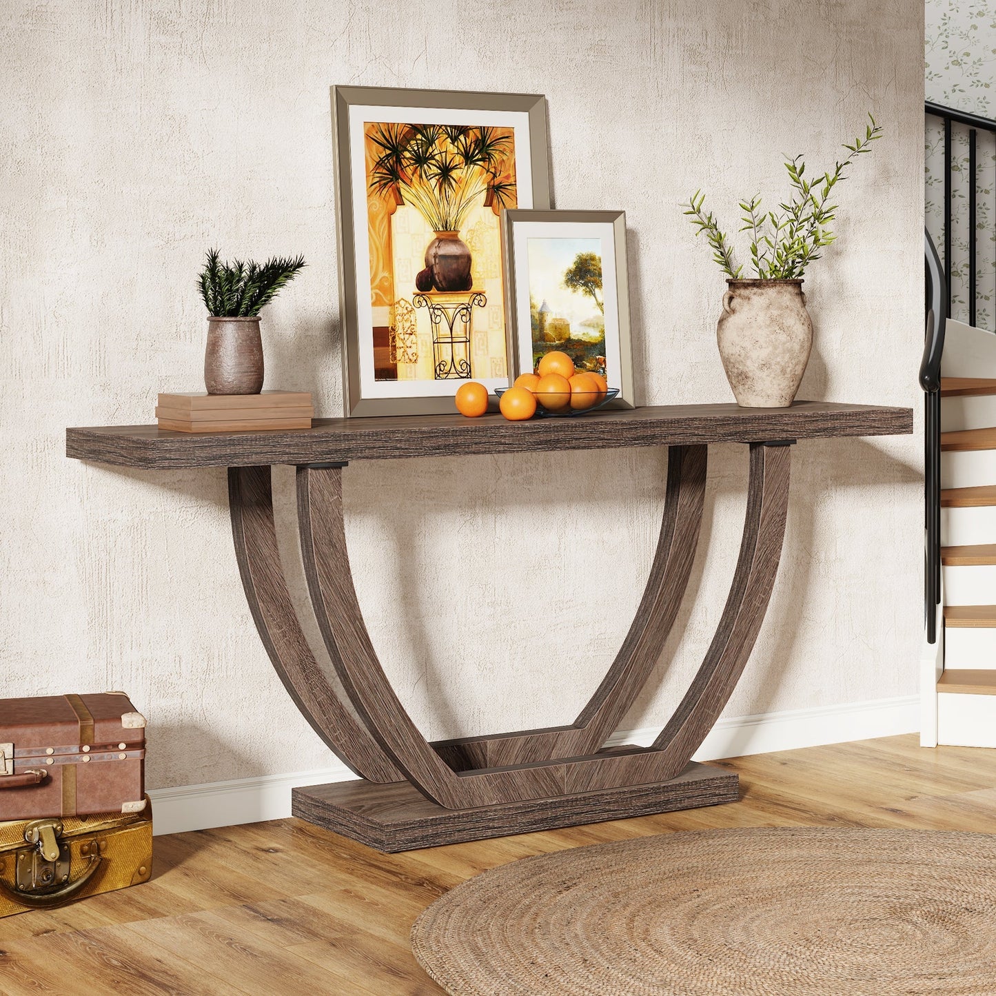 63" Farmhouse Console Table, 2 - Tier Entryway Sofa Table Tribesigns