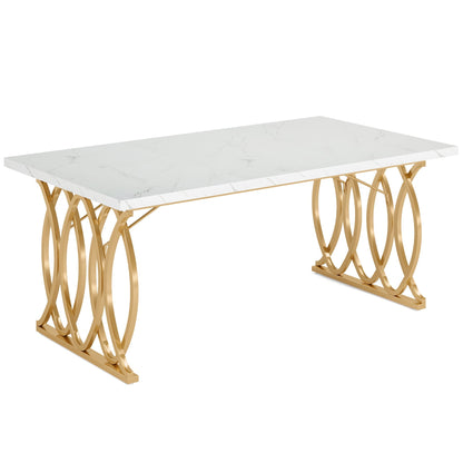 63" Modern Dining Table with Faux Marble Tabletop for 4-6 People Tribesigns