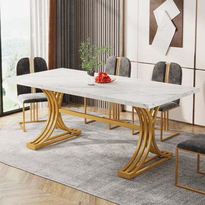 63'' Modern Dining Table with Faux Marble Tabletop & Metal Legs Tribesigns