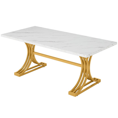 63'' Modern Dining Table with Faux Marble Tabletop & Metal Legs Tribesigns