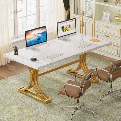 63'' Modern Executive Computer Desk with Faux Marble Tabletop Tribesigns