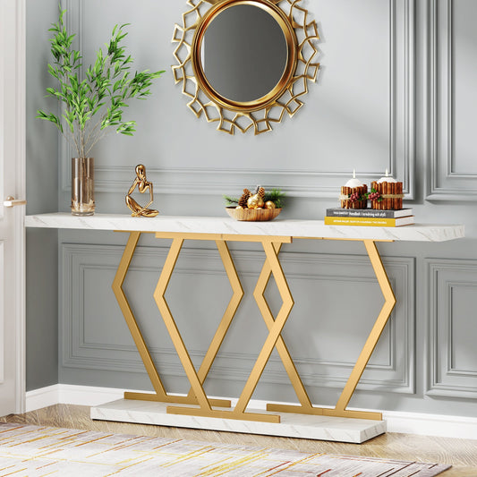 Console Table, Modern 70.9" Sofa Table with Faux Marble Tabletop Tribesigns