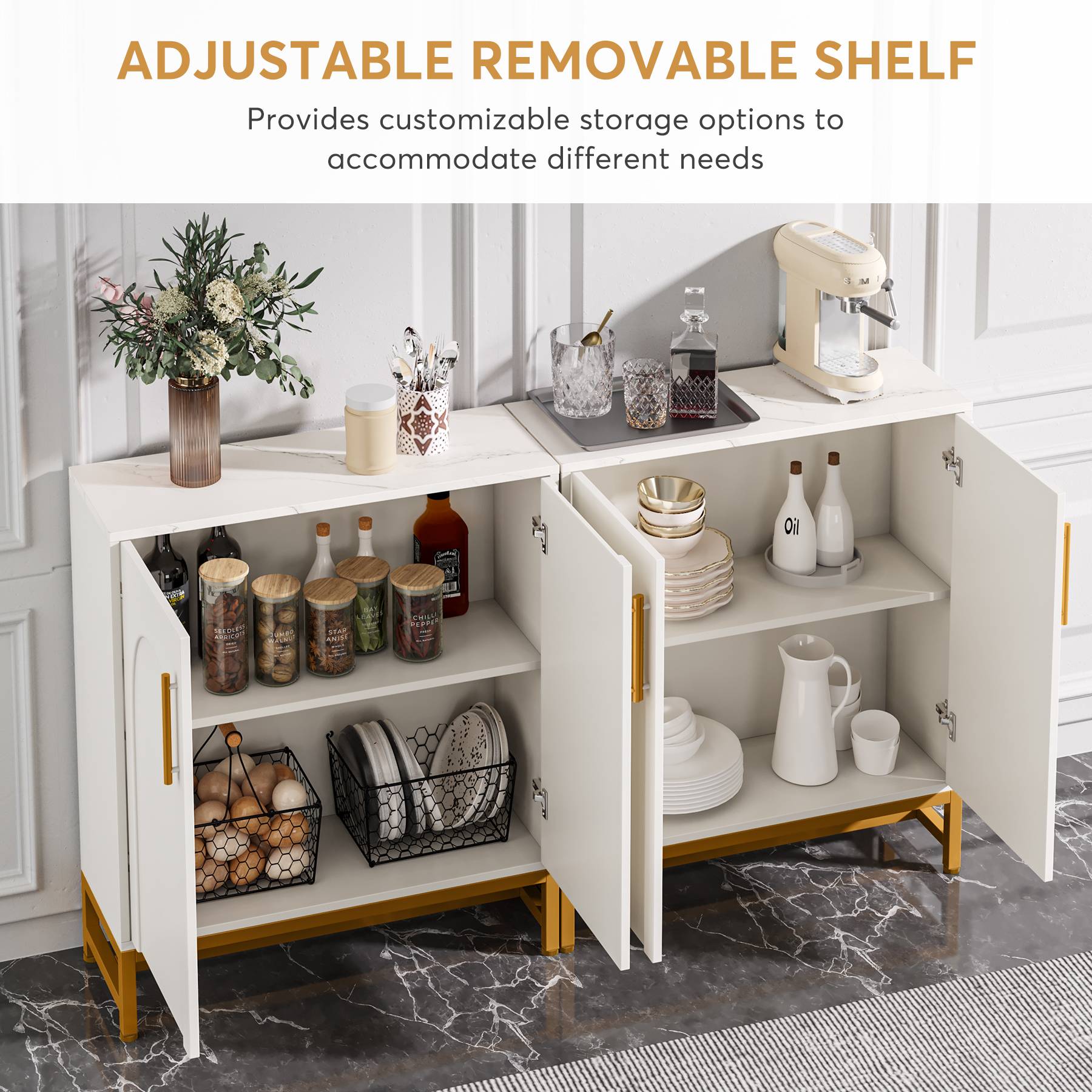 Modern Sideboard Buffet Storage Cabinet with Faux Marble Top Tribesigns