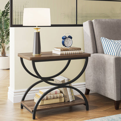 2-Tier End Table, Rectangular Side Table with Stylish Metal Frame Tribesigns