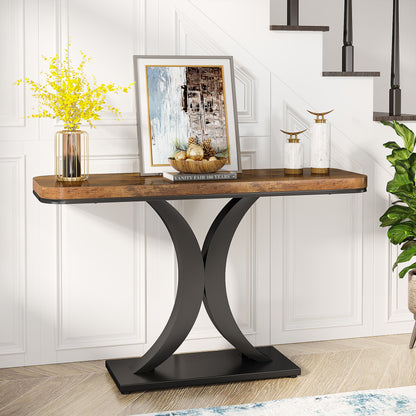 40" Console Table, Narrow Entryway Foyer Table with Geometric Base