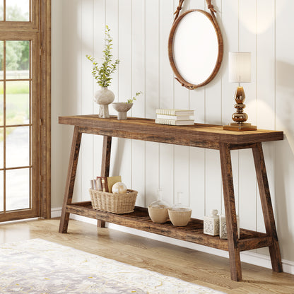 Farmhouse Console Table, 70.9" Entryway Table 2-Tier Sofa Table