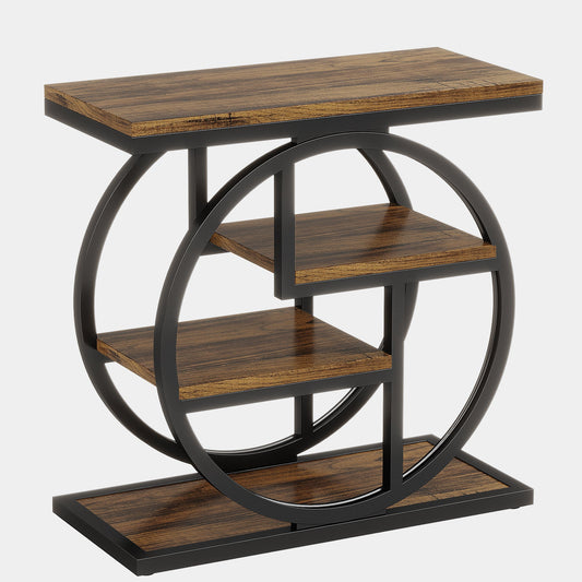 Wood End Table, 4-Tier Side Table with Storage Shelves