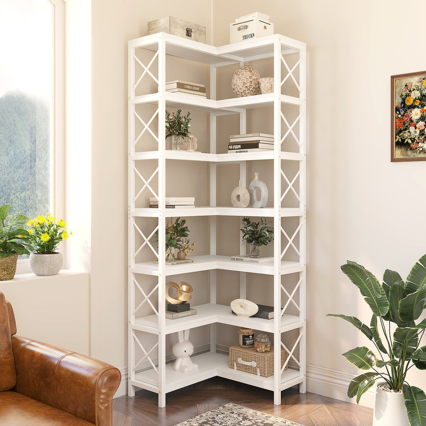 7-Tier Corner Bookshelf Corner Bookcase Storage Display Rack Tribesigns