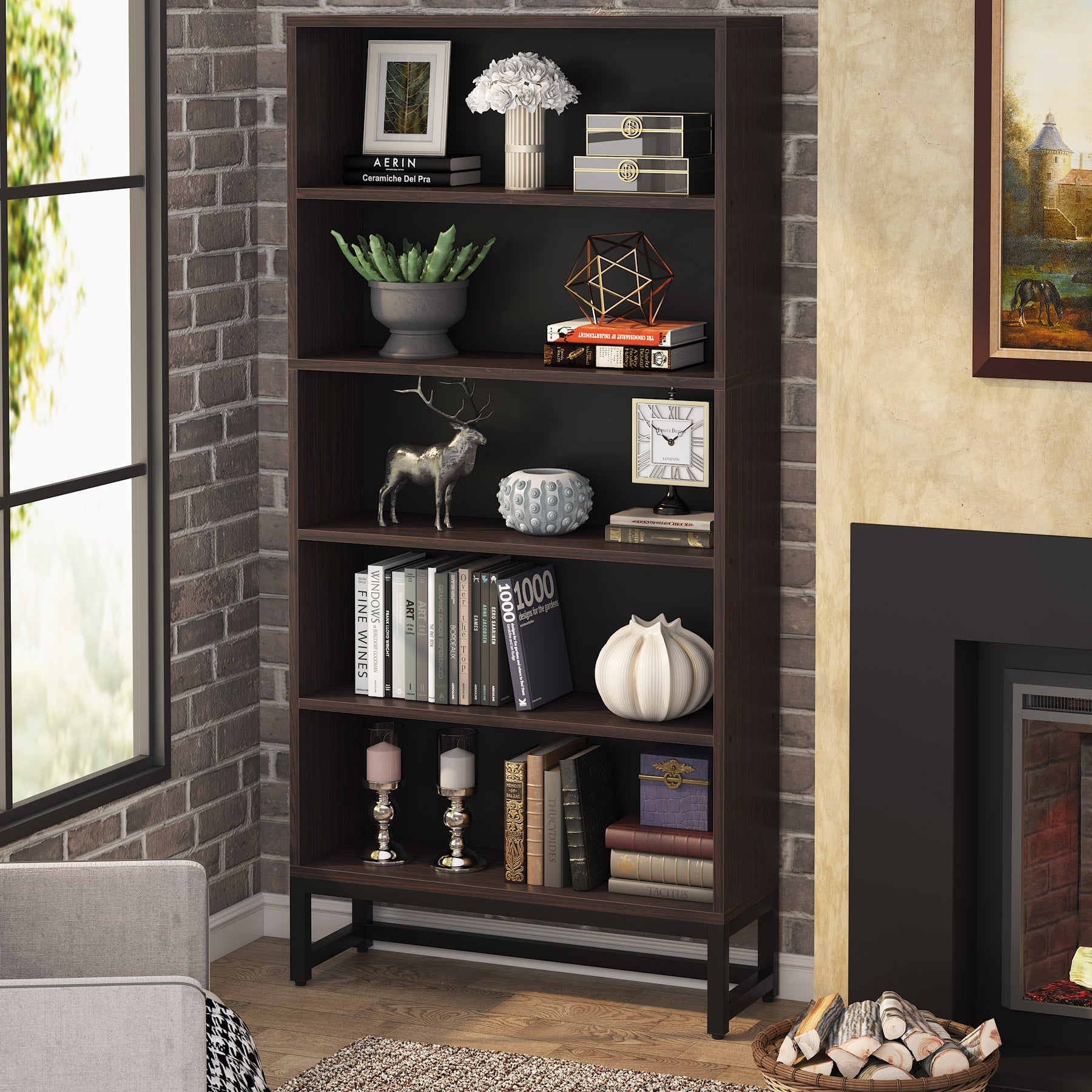 70.8” Bookcase, Large Bookshelf Organizer with 5-Tier Storage Shelves Tribesigns