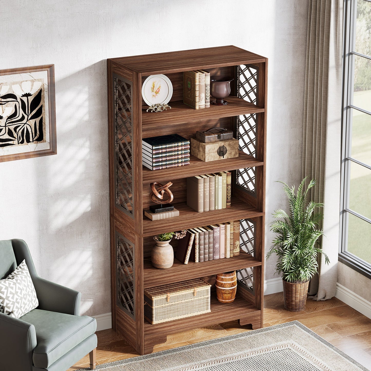 70.8" Freestanding Bookshelf, 6 - Tier Bookcase Display Rack Storage Shelves Tribesigns