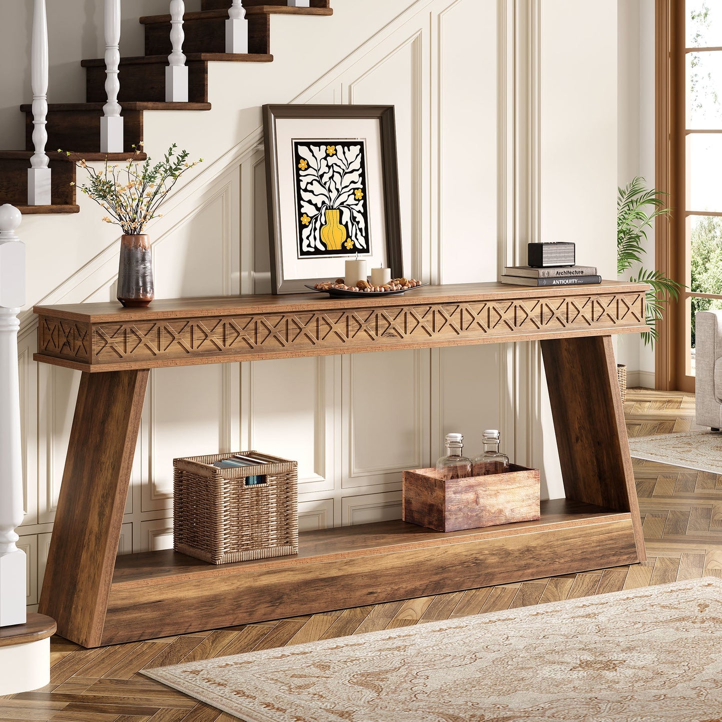 70.8" Sofa Table, Farmhouse Console Table Entryway Table with Storage Tribesigns