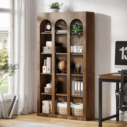 70.8" Wood Bookshelf, 5 - Tier Rustic Bookcase Display Storage Shelving Unit Tribesigns