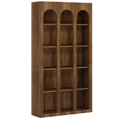 70.8" Wood Bookshelf, 5 - Tier Rustic Bookcase Display Storage Shelving Unit Tribesigns