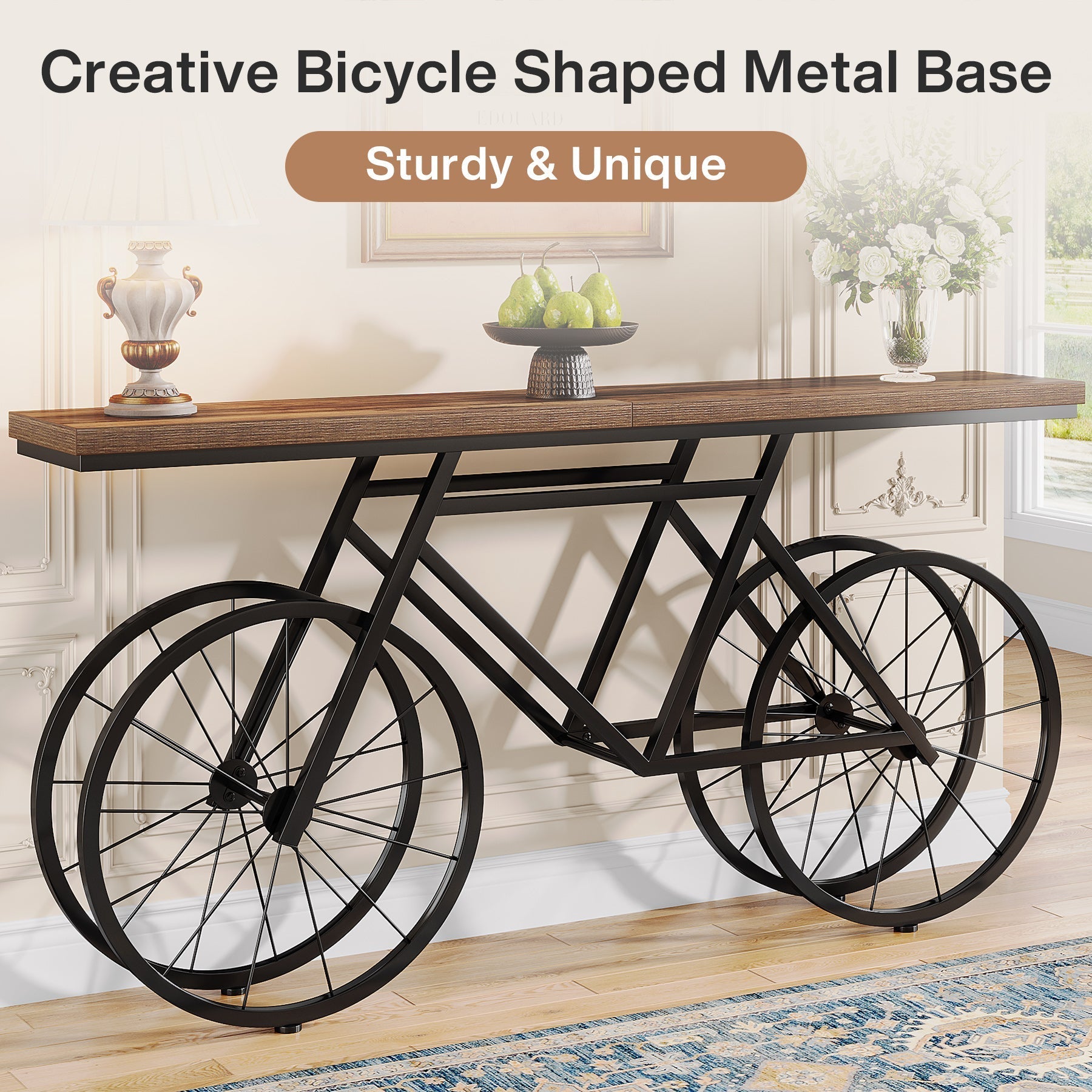 70.9" Console Table, Extra Long Sofa Table with Bicycle Base Tribesigns