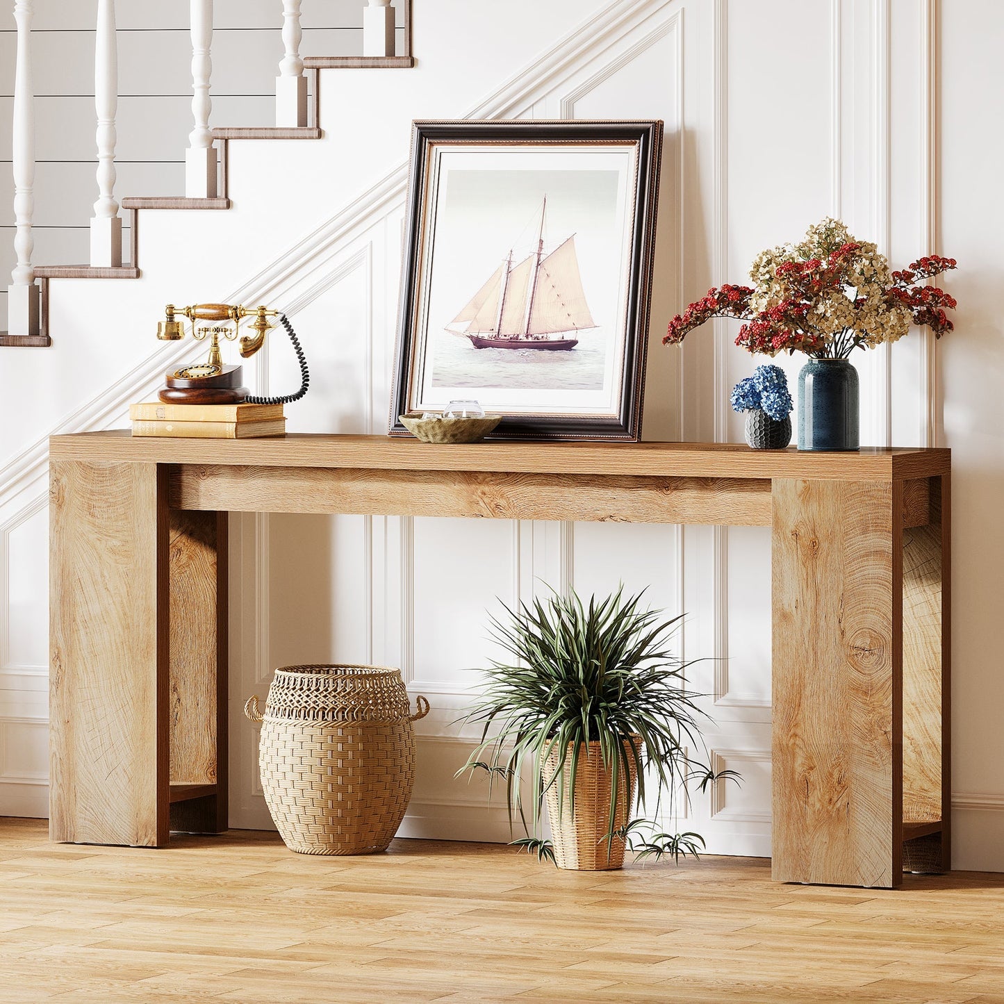 70.9" Wood Console Table, Farmhouse Sofa Table Entryway Table Tribesigns