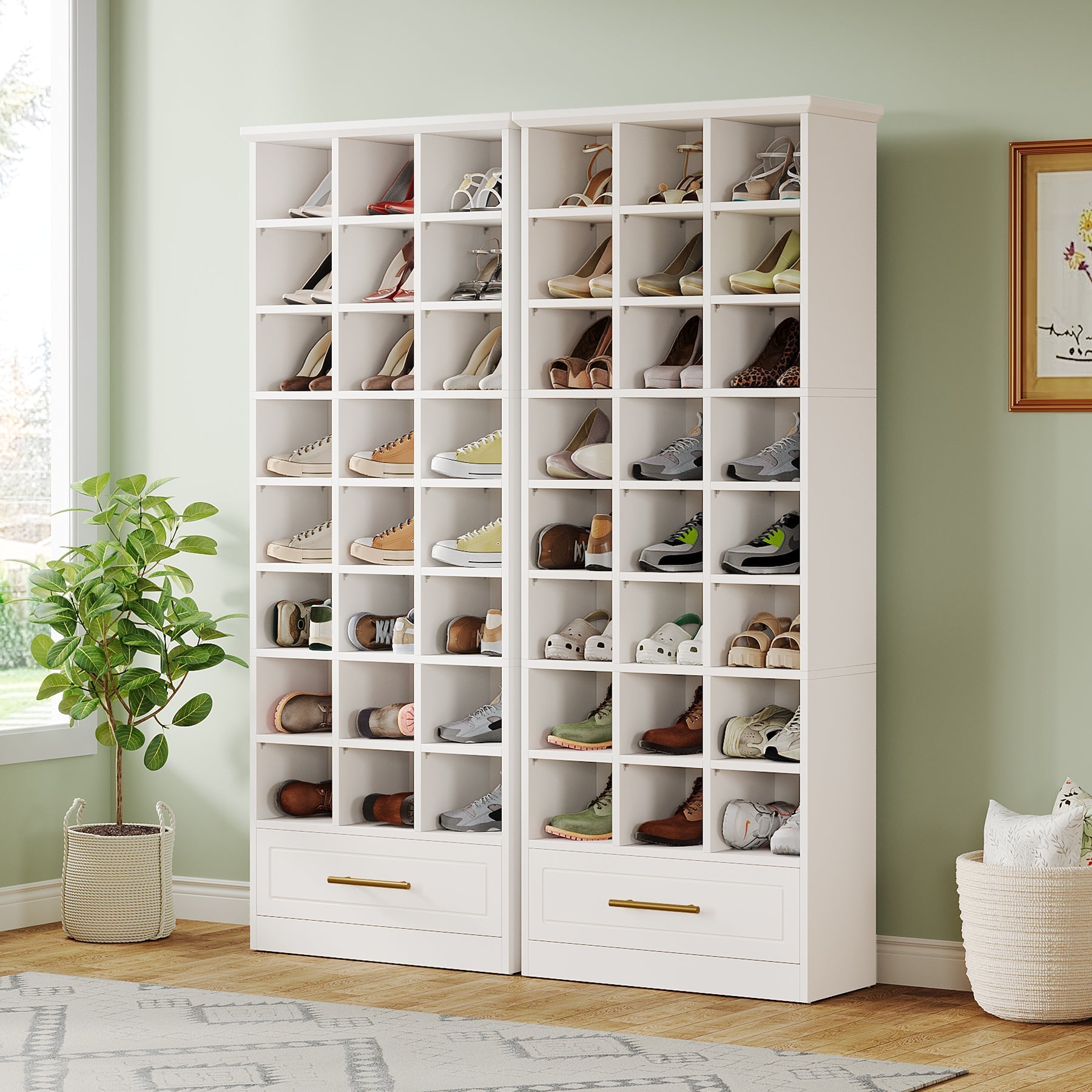 71" Shoe Rack, Freestanding Wooden 9-Tier Shoe Storage Cabinet Tribesigns