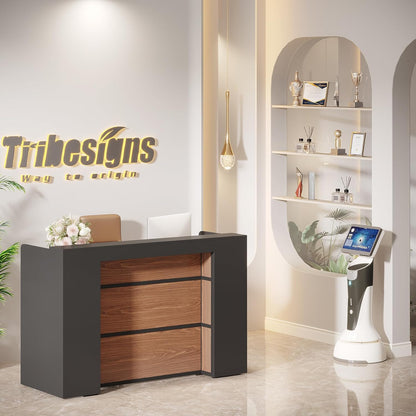 Modern Reception Desk, Large Counter Table Front Desk with LED Lights