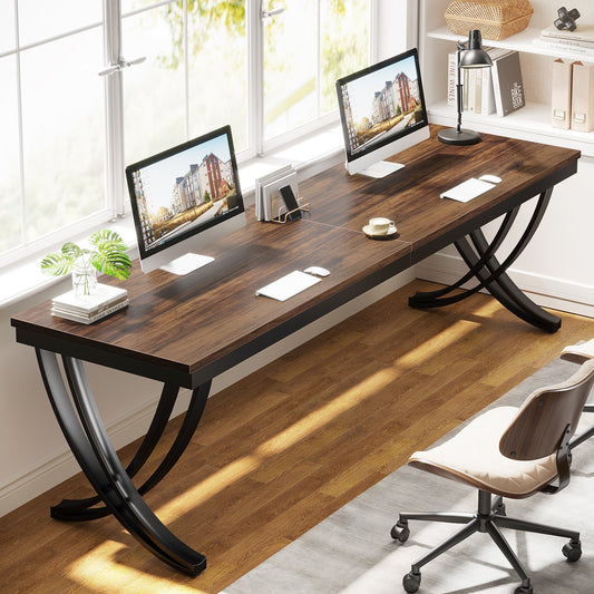 78.74" Two Person Desk Industrial Double Computer Desk with Metal Frame Tribesigns