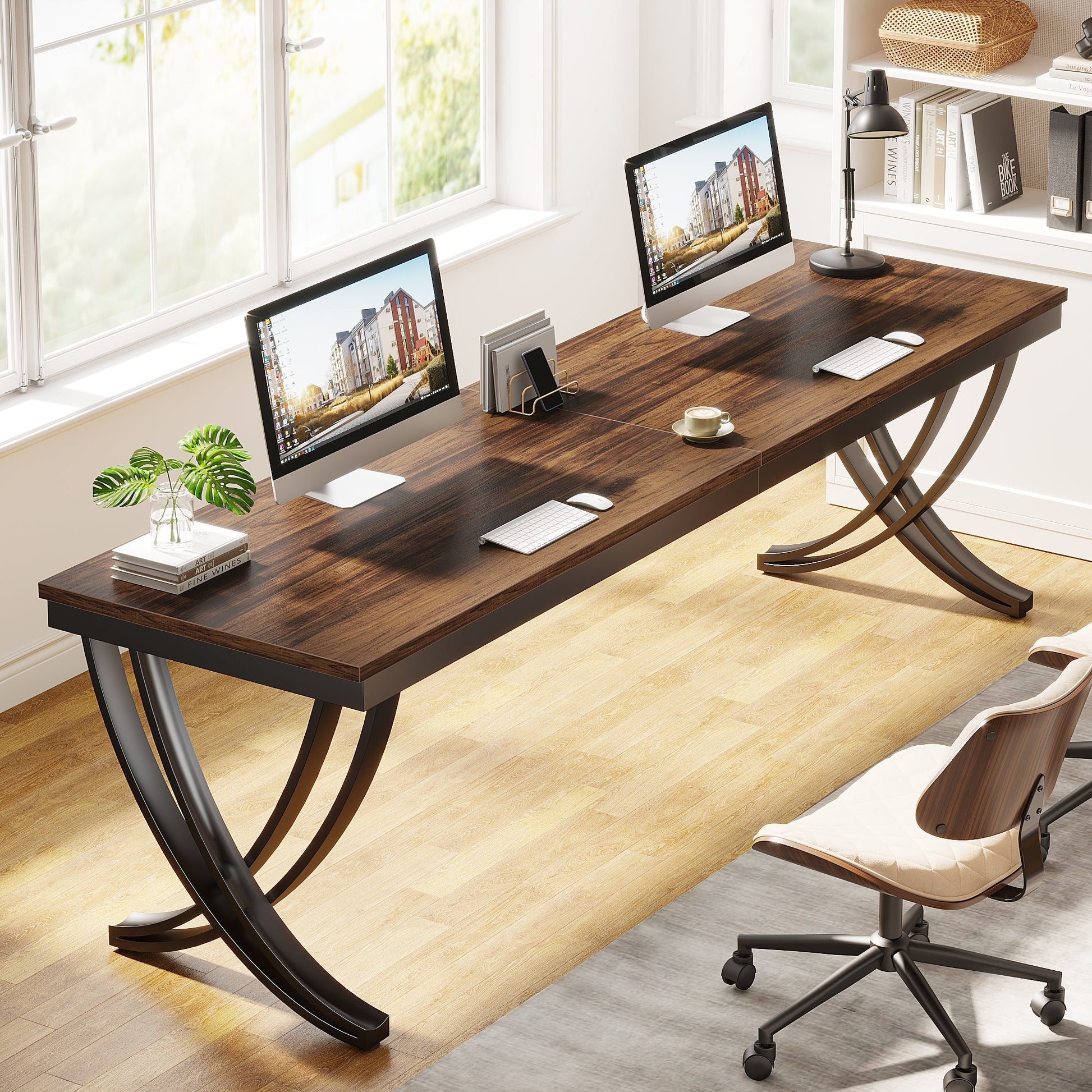 78.74" Two Person Desk Industrial Double Computer Desk with Metal Frame Tribesigns