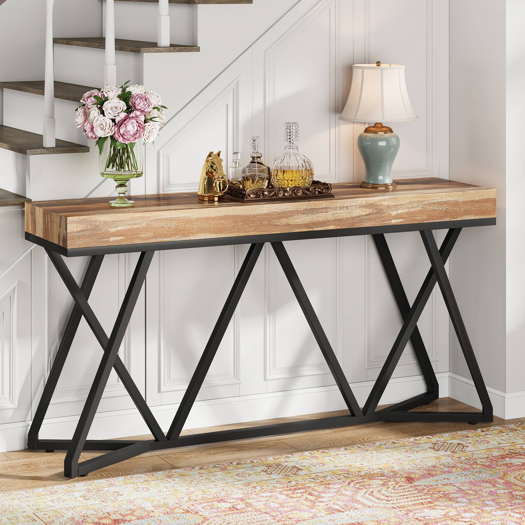 Farmhouse Console Table, 55" Sofa Table Wood Entryway Table Tribesigns