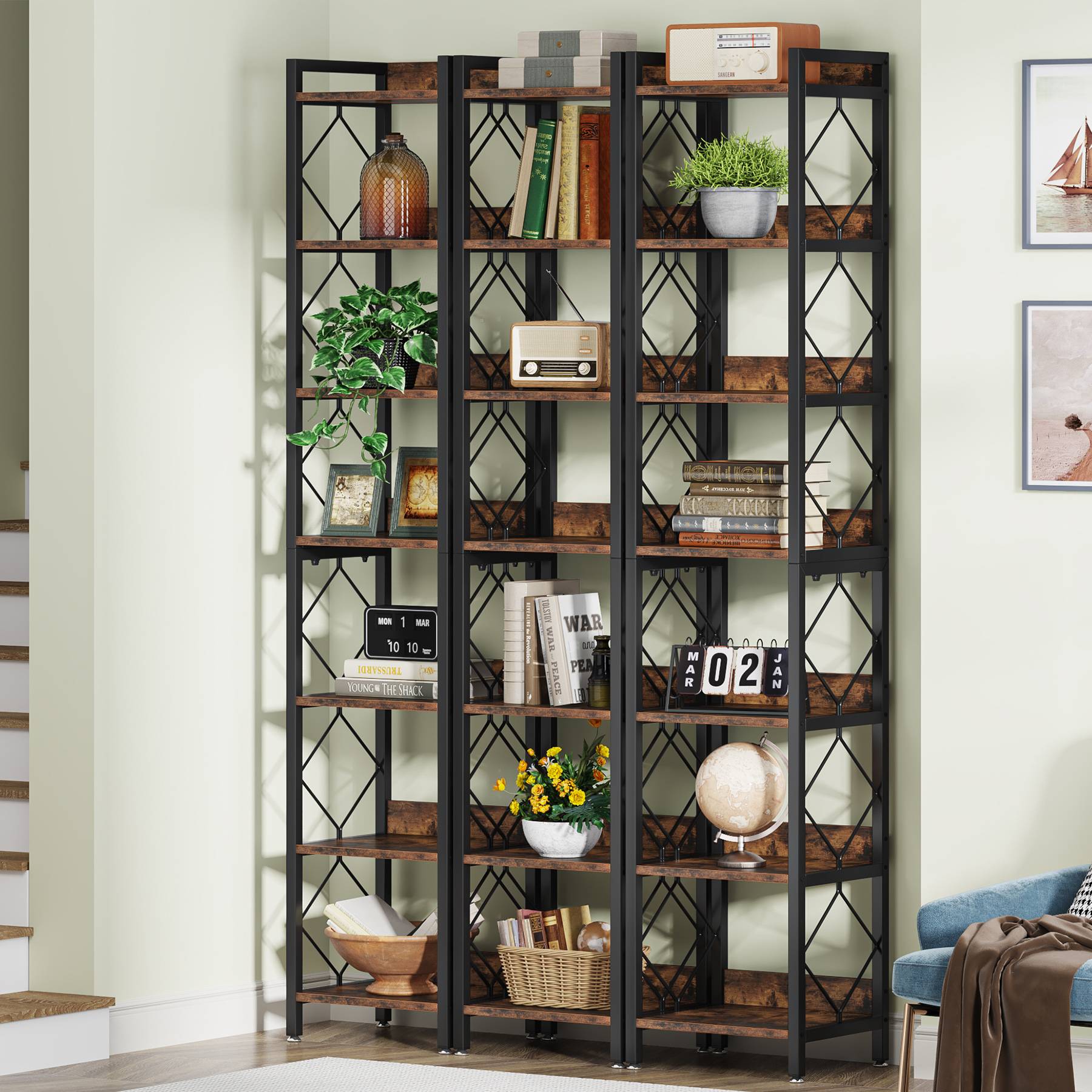 7-Tier Corner Shelf, 78.7" Narrow Bookshelf Corner Bookcase Tribesigns