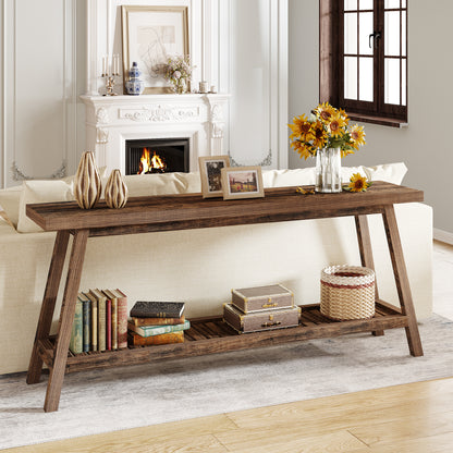 Farmhouse Console Table, 70.9" Entryway Table 2-Tier Sofa Table