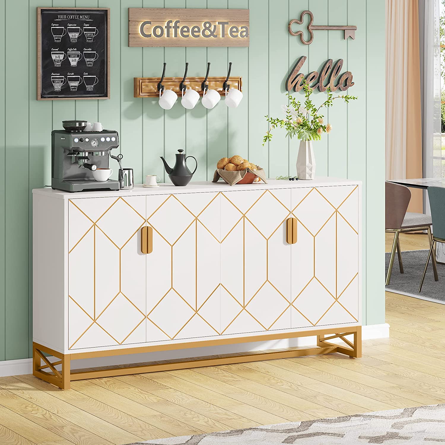 59" Modern Sideboard Buffet Kitchen Storage Cabinet with Doors Tribesigns