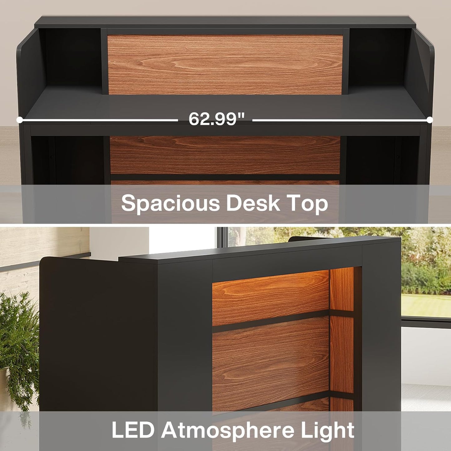 Modern Reception Desk, Large Counter Table Front Desk with LED Lights