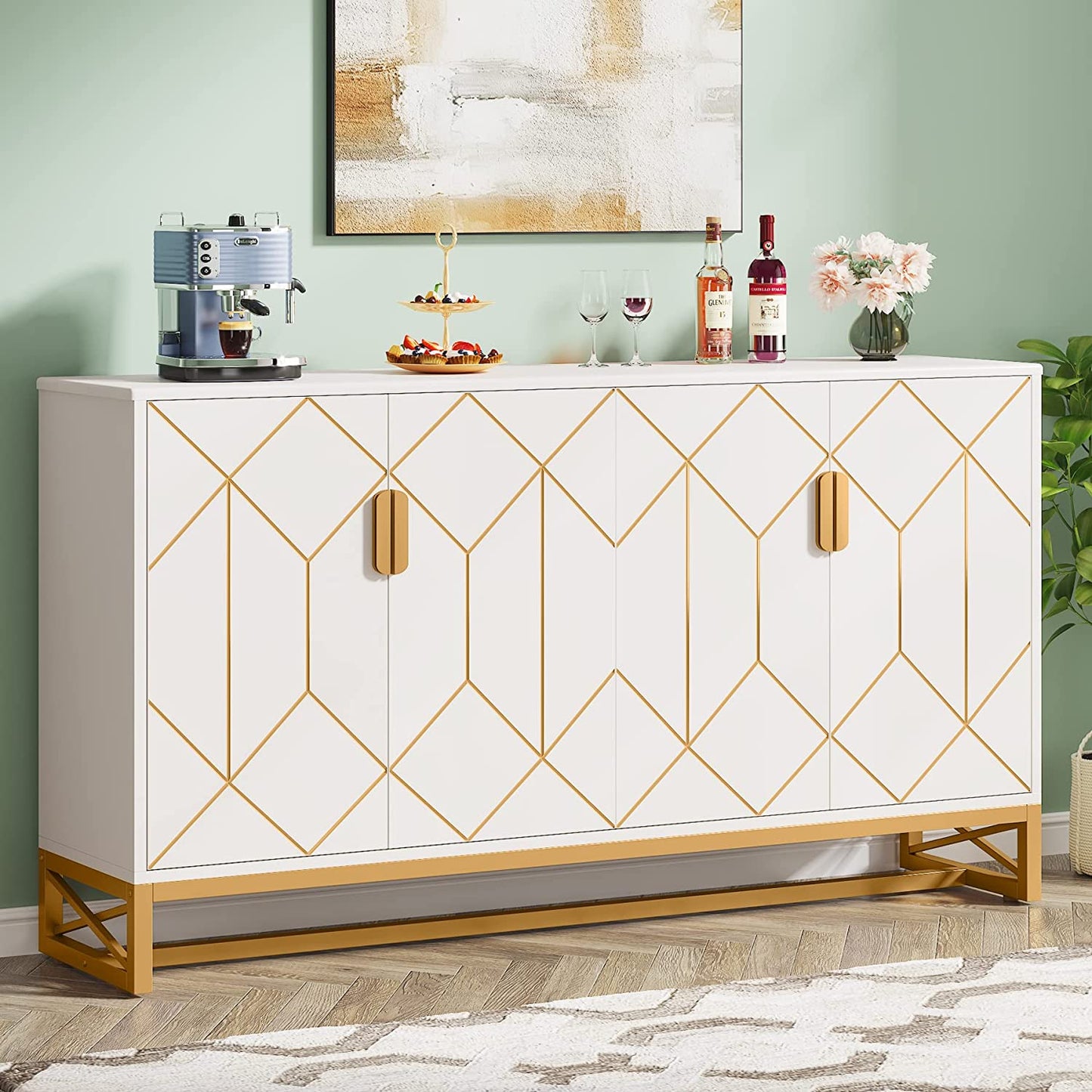 59" Modern Sideboard Buffet Kitchen Storage Cabinet with Doors Tribesigns