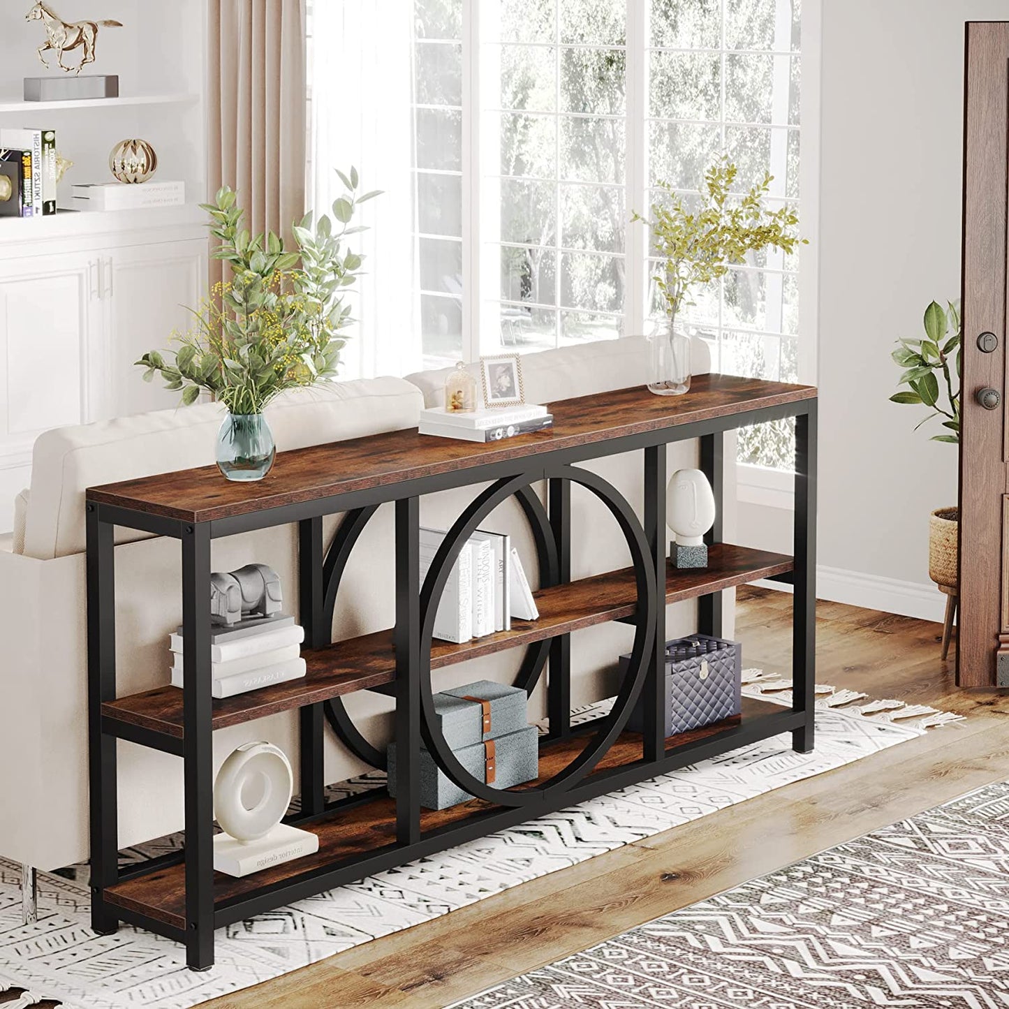 Console Table, 70.9" Narrow Sofa Table with 3 Tier Storage Shelves Tribesigns