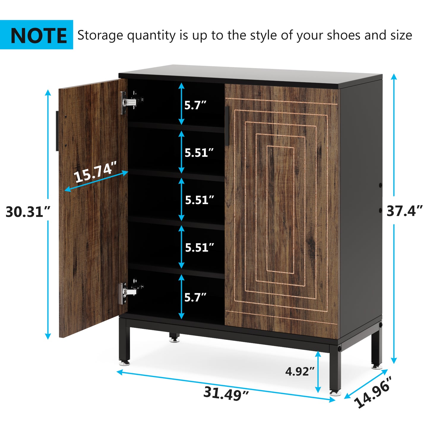 5-Tier Shoe Cabinet, 20 Pairs Entryway Shoe Racks Organizer with Shelves