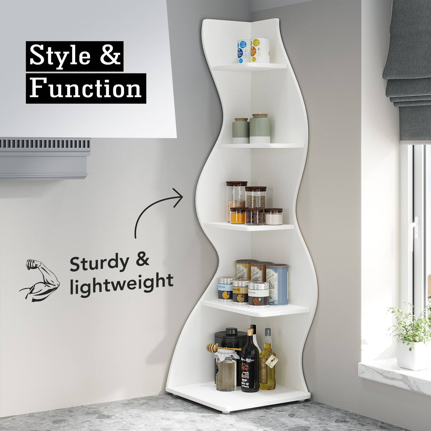 Tribesigns Corner Shelf, Modern 5-Tier Wall Corner Bookshelf Bookcase Tribesigns