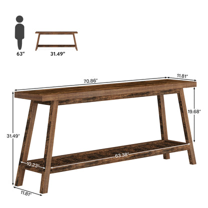 Farmhouse Console Table, 70.9" Entryway Table 2-Tier Sofa Table