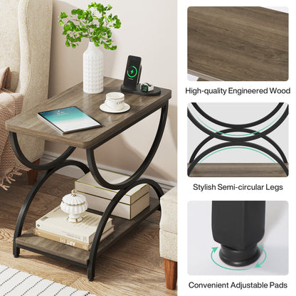 2-Tier End Table, Rectangular Side Table with Stylish Metal Frame